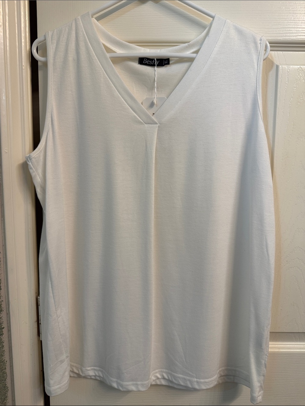 White V-Neck Sleeveless Women's Top